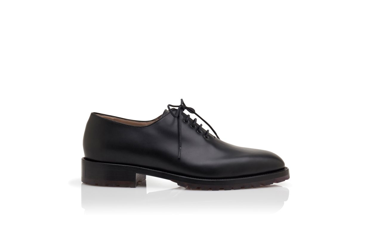 Designer Black Calf Leather Lace Up Shoes - Image Side View