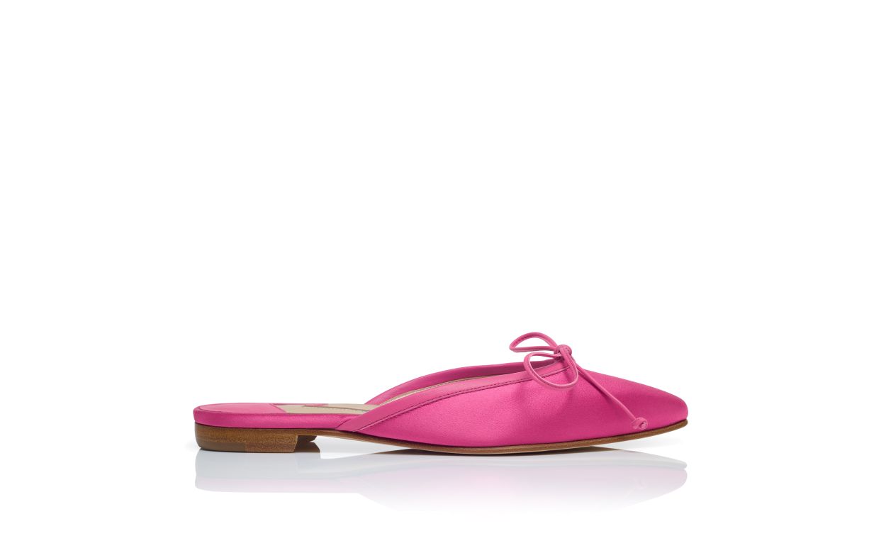Designer Pink Satin Flat Mules - Image Side View