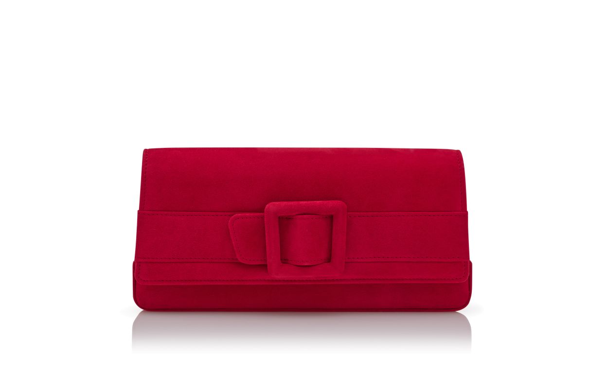Designer Red Suede Buckle Clutch - Image thumbnail