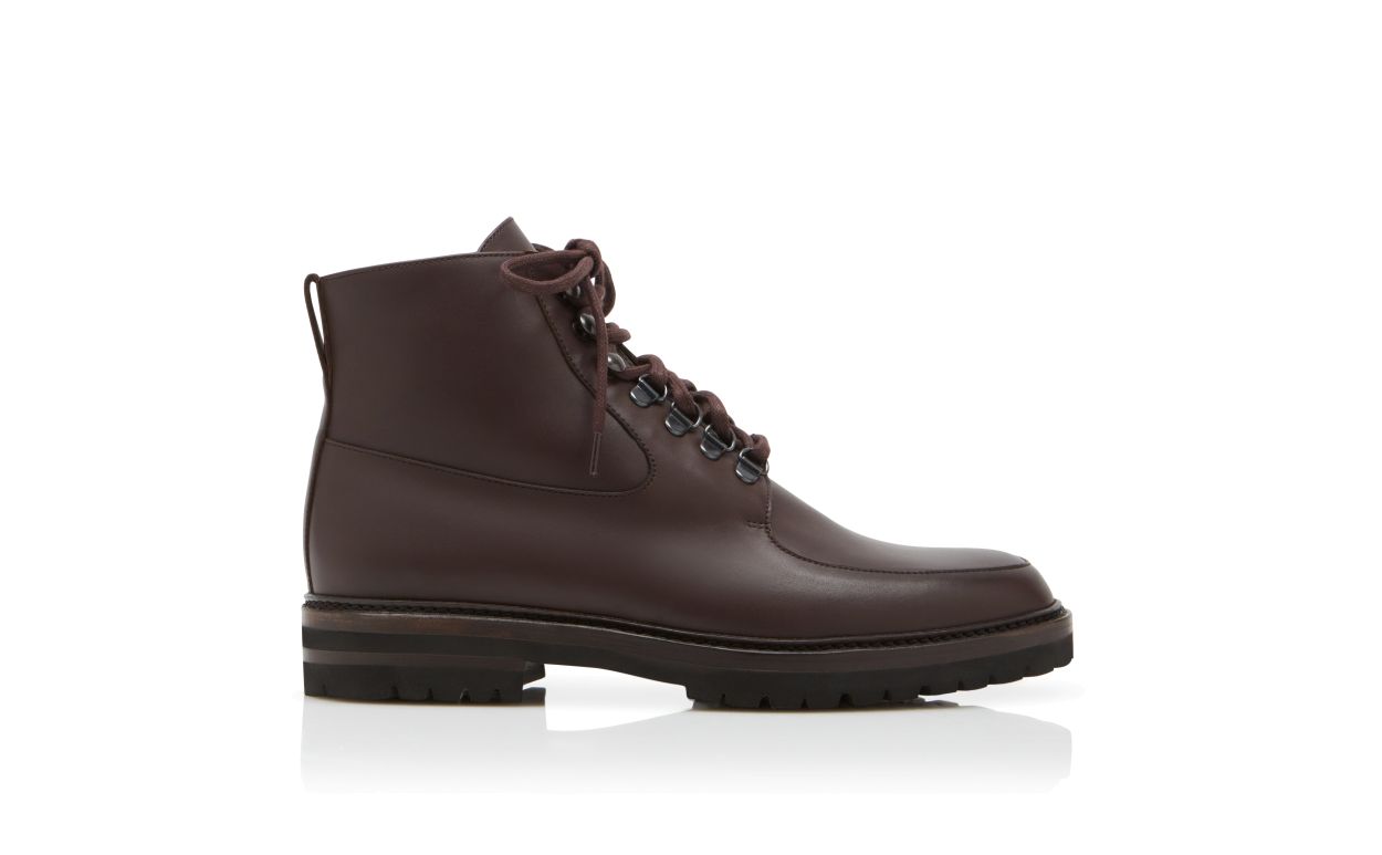 Designer Brown Calf Leather Ankle Boots - Image Side View