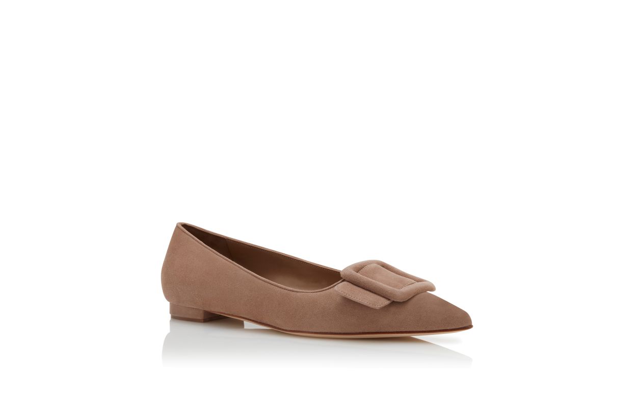 Designer Beige Suede Buckle Detail Flat Pumps - Image Upsell