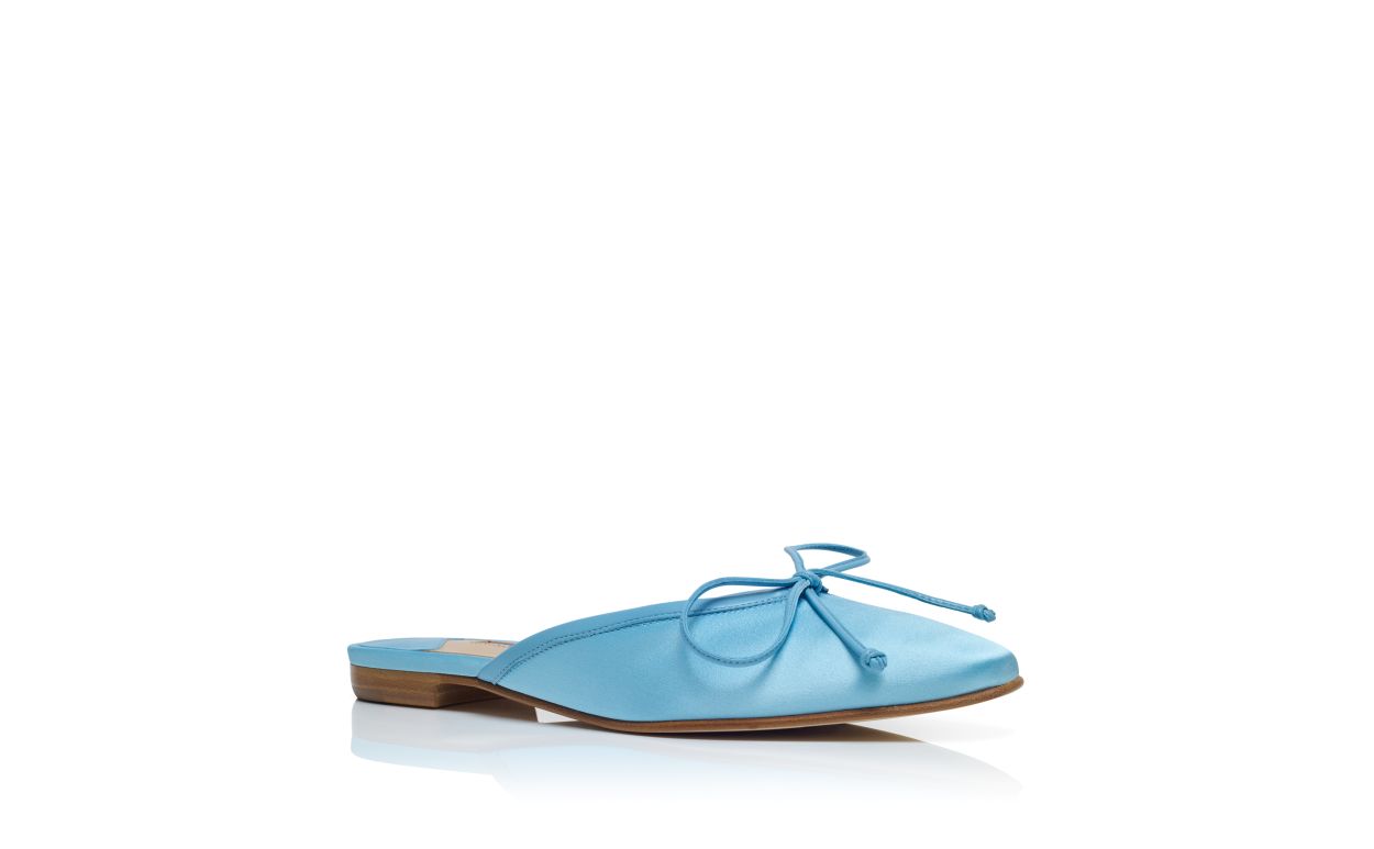 Designer Light Blue Satin Flat Mules - Image Upsell