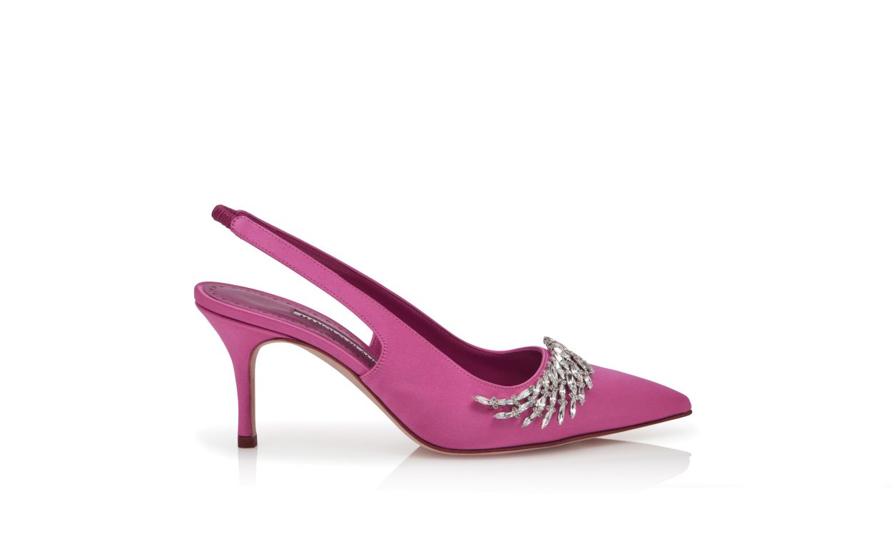Designer Pink Satin Jewel Embellished Slingback Pumps - Image thumbnail