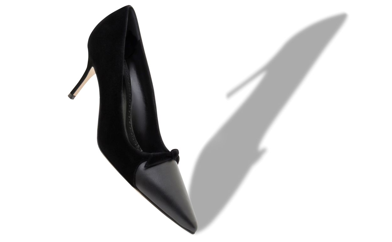 Designer Black Suede Bow Detail Pumps - Image Main