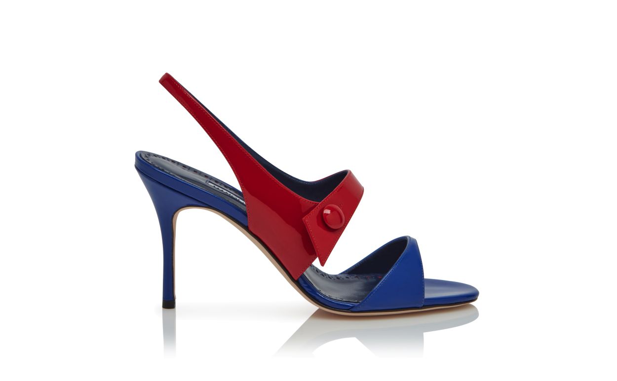 Designer Blue Patent Leather Slingback Sandals  - Image Side View