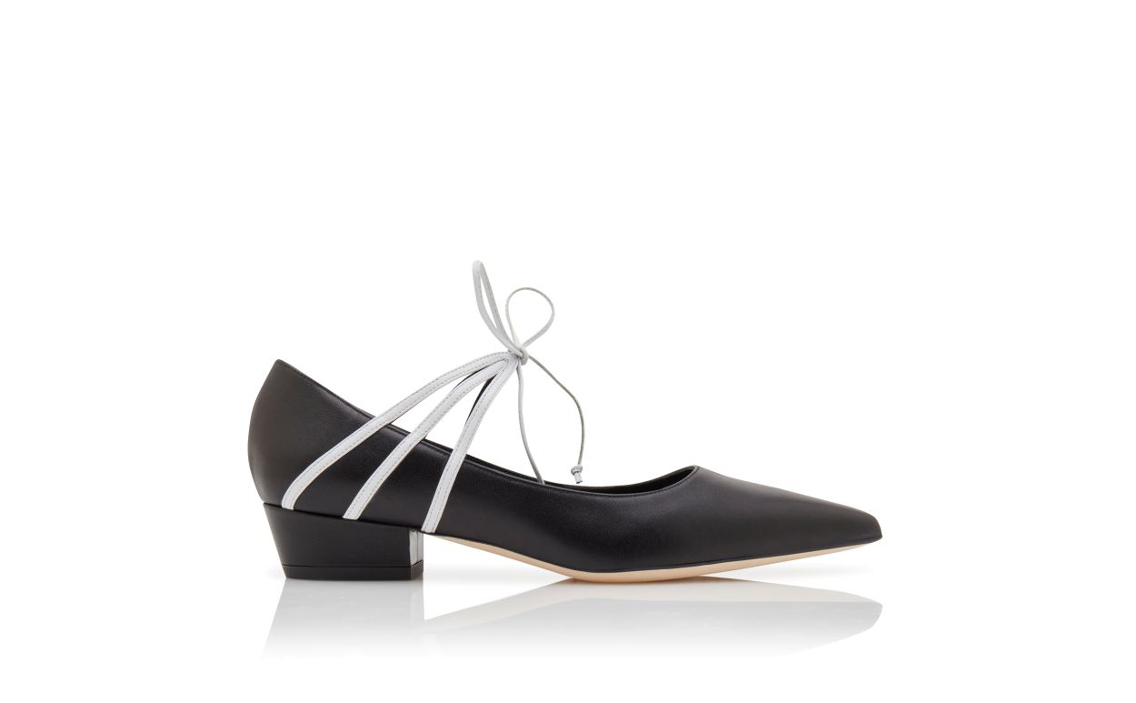 Designer Black and White Nappa Leather Lace-Up Pumps  - Image thumbnail