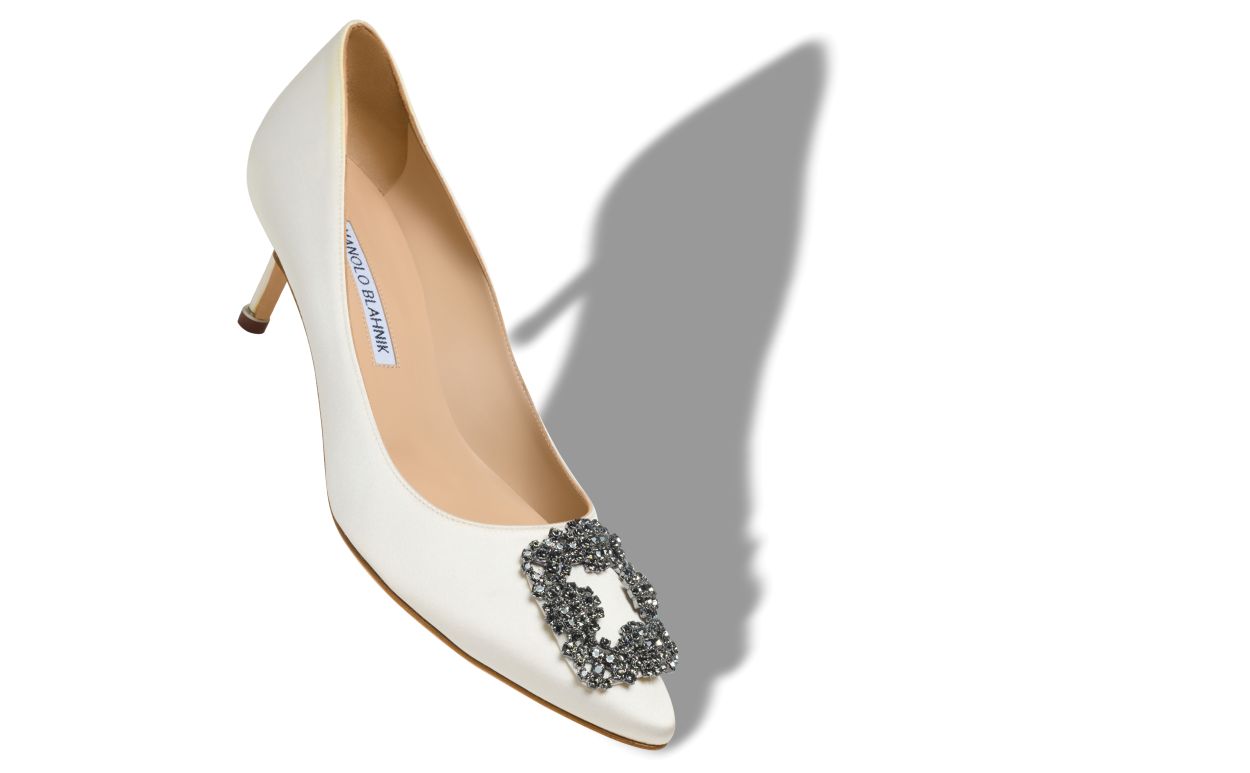 Designer White Satin Jewel Buckle Pumps - Image small_image
