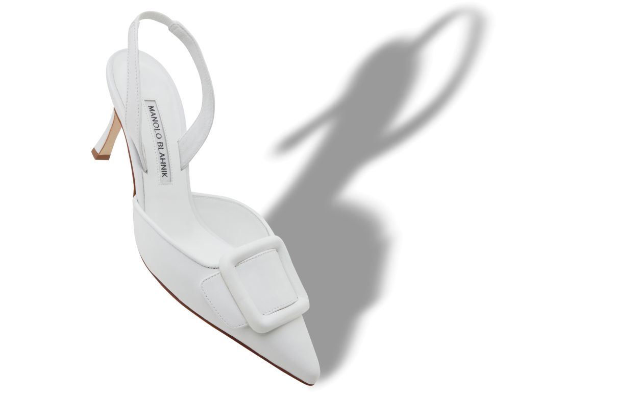Designer White Nappa Leather Slingback Pumps - Image Main