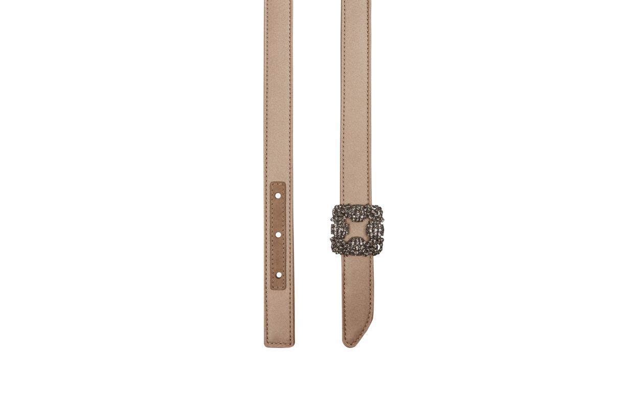 Designer Light Beige Satin Crystal Buckled Belt - Image 