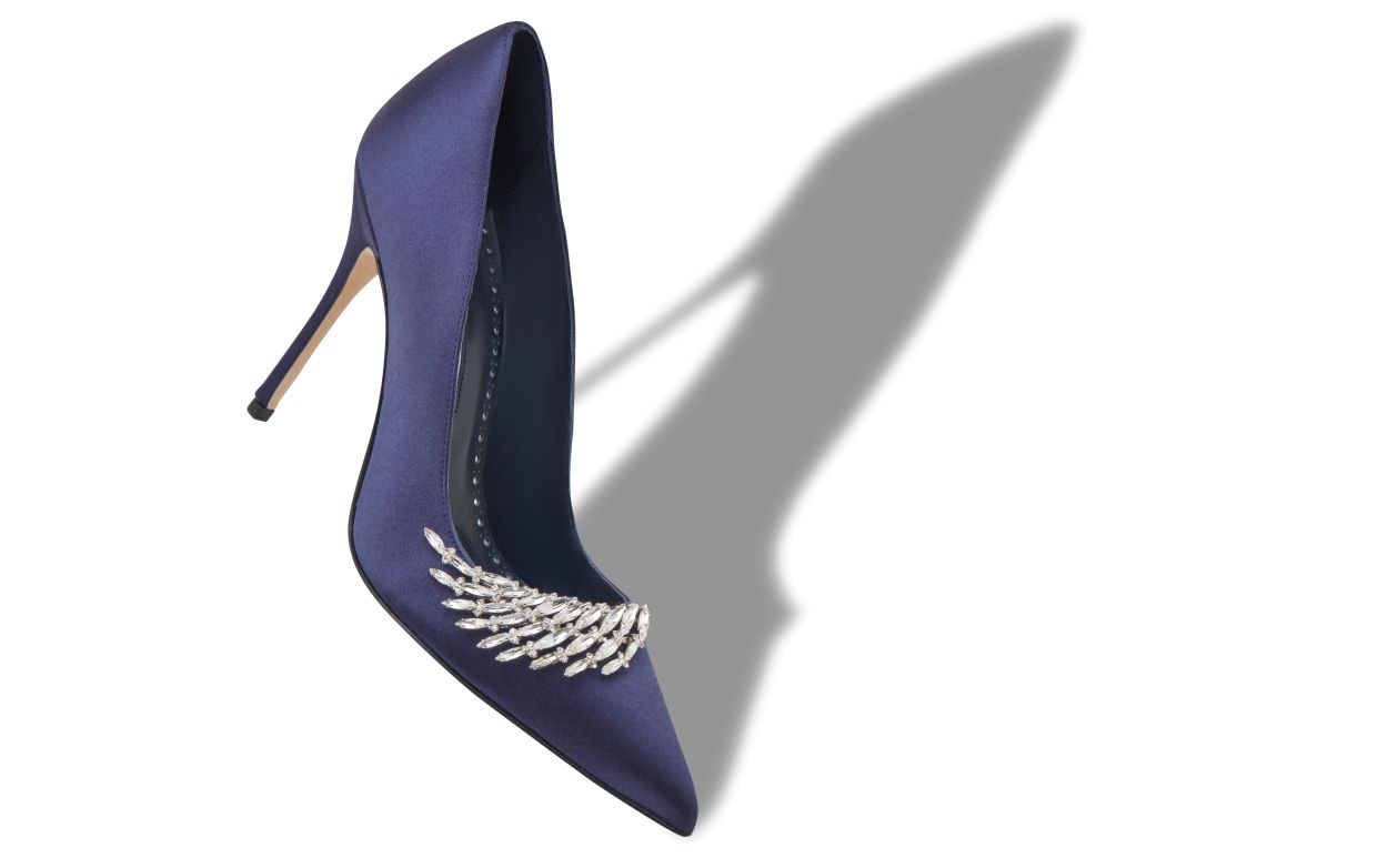 Designer Navy Blue Satin Jewel Embellished Pumps  - Image Main