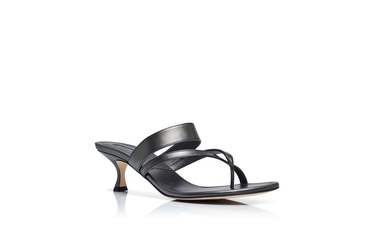 Designer Graphite Nappa Leather Crossover Strappy Mules - Image Upsell