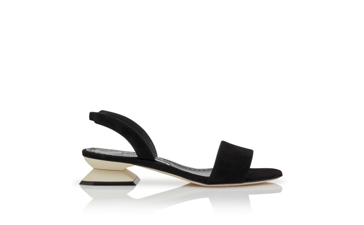 Designer Black and Ivory Suede Slingback Sandals - Image thumbnail