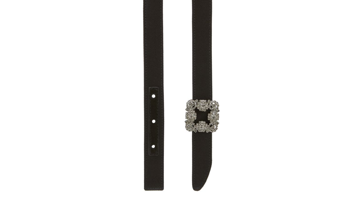Designer Black Satin Crystal Buckled Belt - Image 
