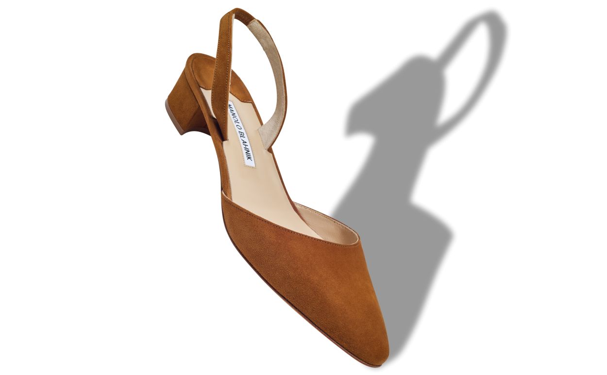 Designer Brown Suede Slingback Pumps - Image Main View