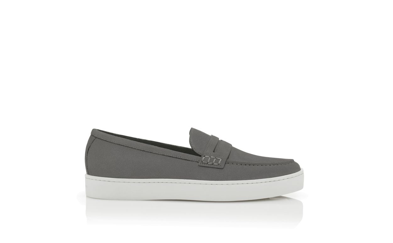 Designer Grey Suede Slip On Loafers - Image Side View