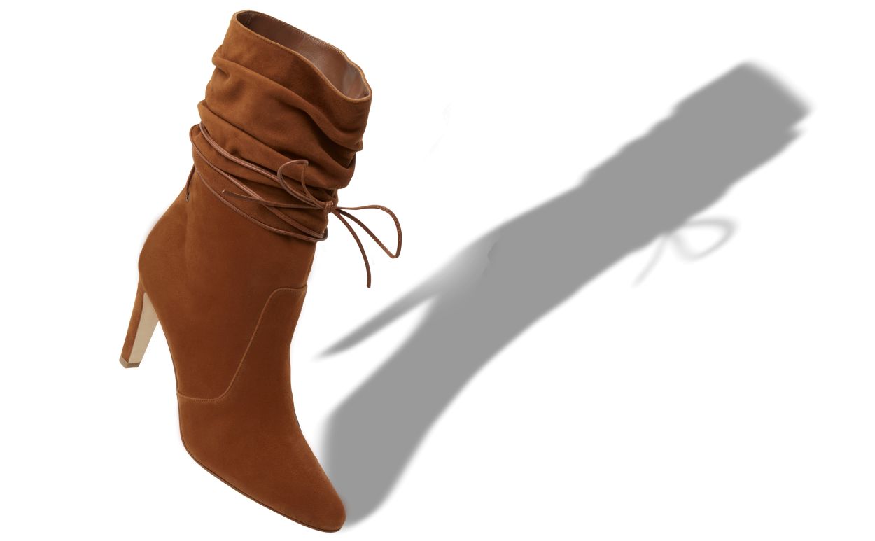 Designer Brown Suede Slouchy Ankle Boots - Image Main