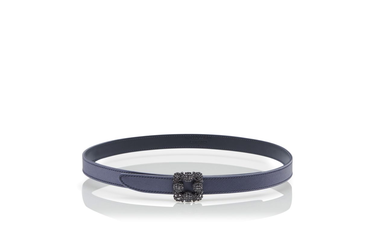 Designer Blue-Grey Satin Crystal Buckled Belt - Image Upsell