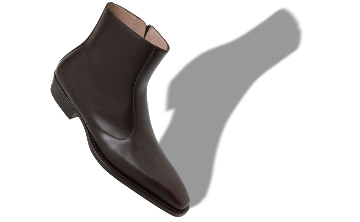 Designer Brown Calf Leather Ankle Boots - Image Main