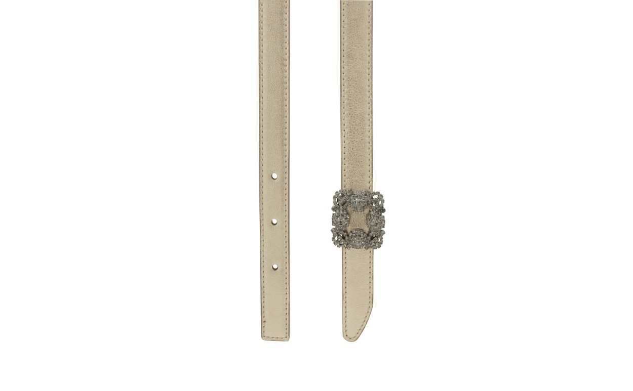 Designer Gold Nappa Leather Crystal Buckled Belt - Image 