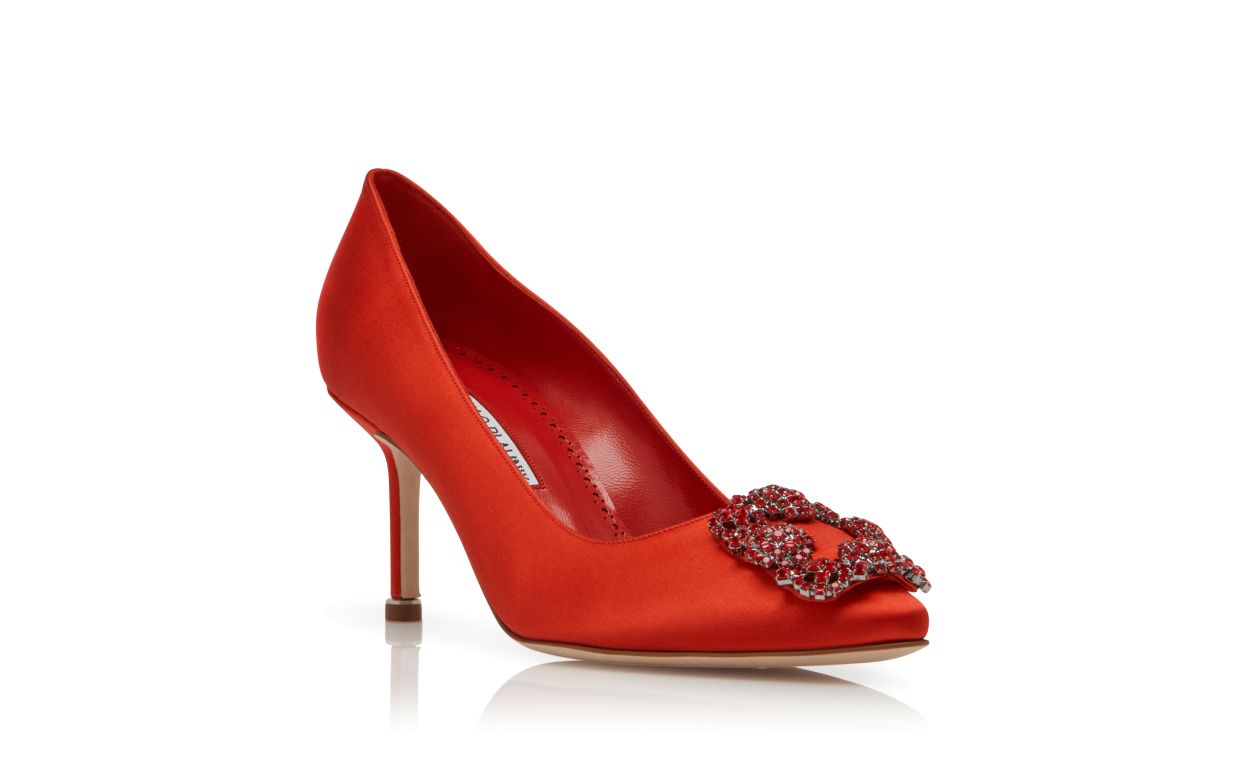 Designer Red Satin Jewel Buckle Pumps - Image Upsell