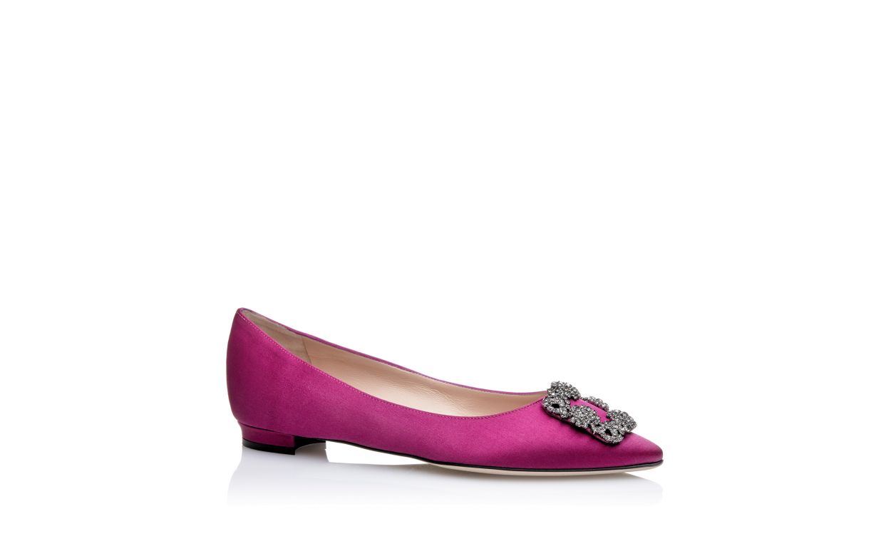 Designer Dark Fuchsia Satin Jewel Buckle Flat Pumps - Image Upsell