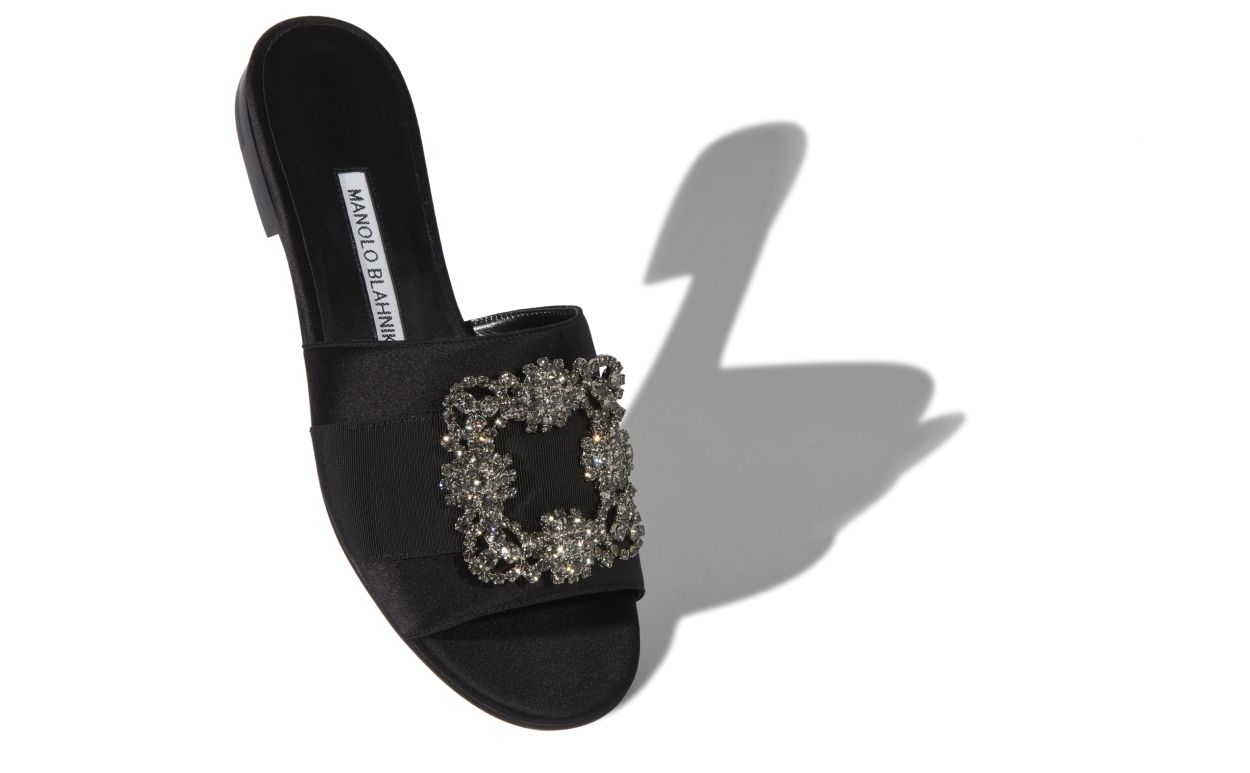 Designer Black Satin Jewel Buckled Sliders - Image small_image