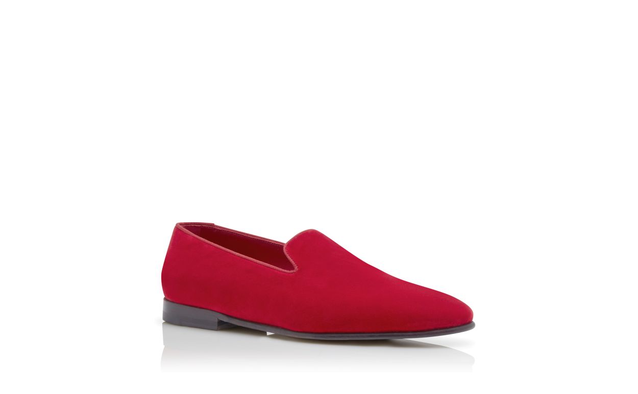 Designer Bright Red Velvet Loafers - Image Upsell