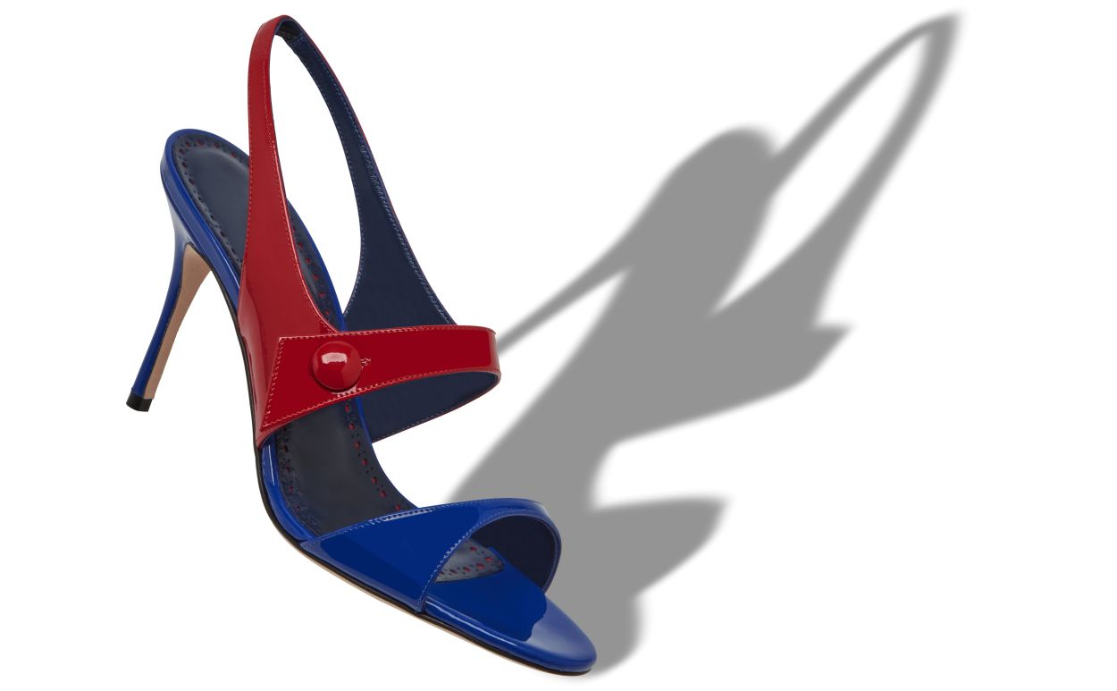 Designer Blue Patent Leather Slingback Sandals  - Image Main