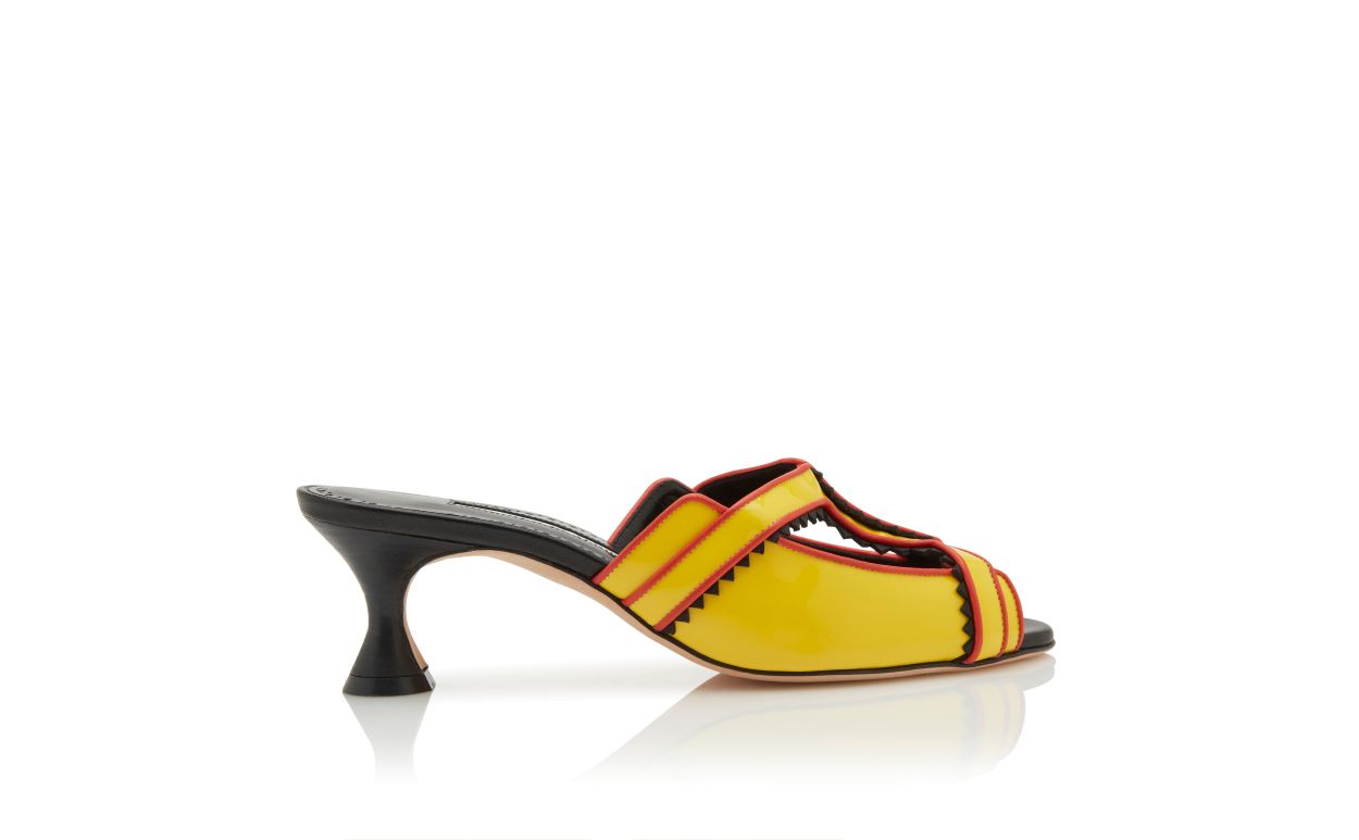 Designer Yellow and Black Patent Leather Mules  - Image thumbnail