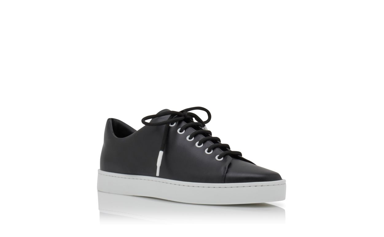 Designer Black Calf Leather Low Cut Sneakers - Image Upsell