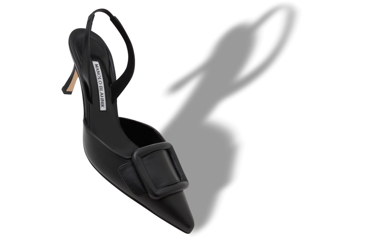 Designer Black Nappa Leather Slingback Pumps - Image Main