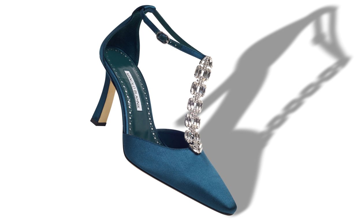 Designer Navy Blue Satin Embellished Pumps - Image Main View