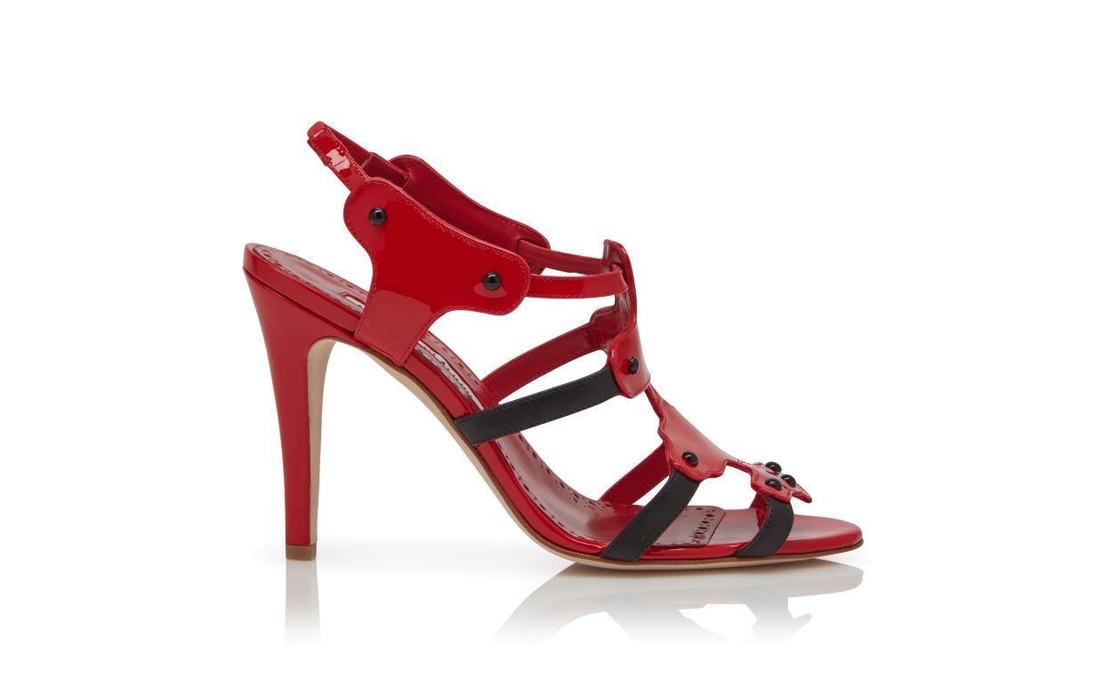 Designer Red Patent Leather Strappy Sandals  - Image thumbnail