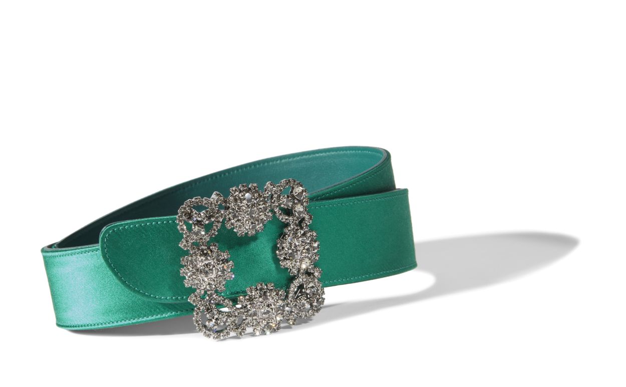 Designer Green Satin Crystal Buckled Belt - Image Main