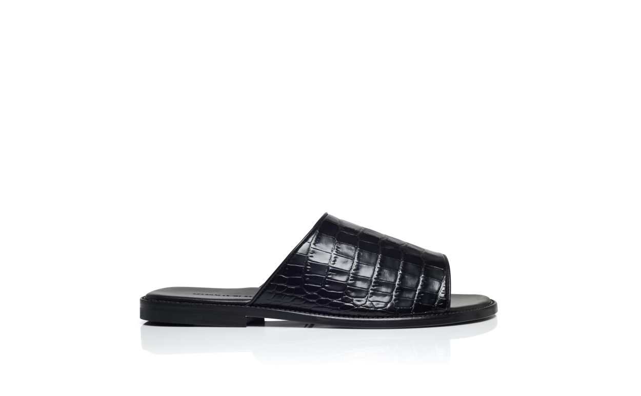 Designer Black Calf Leather Sandals - Image Side View