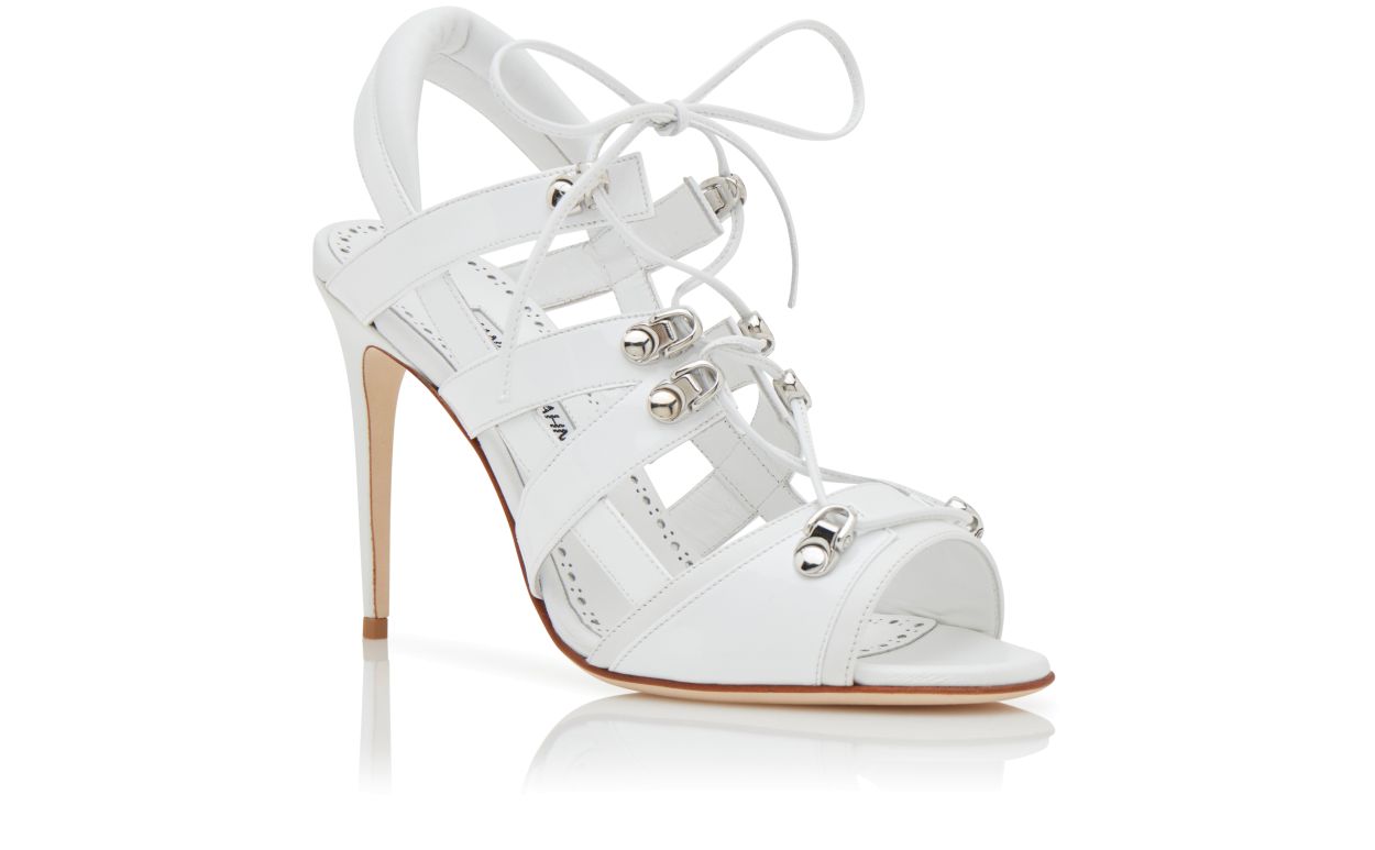 Designer White Nappa Leather Lace-Up Slingback Sandals - Image Upsell