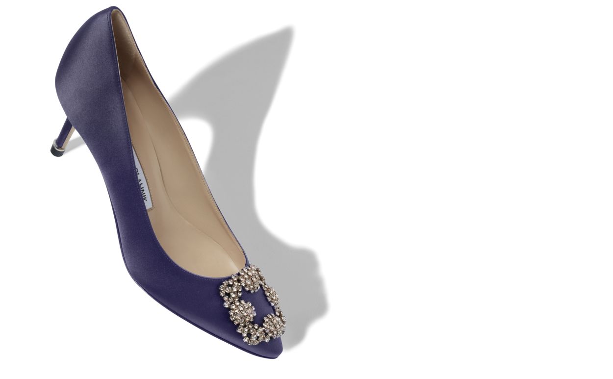 Designer Navy Blue Satin Jewel Buckle Pumps - Image Main