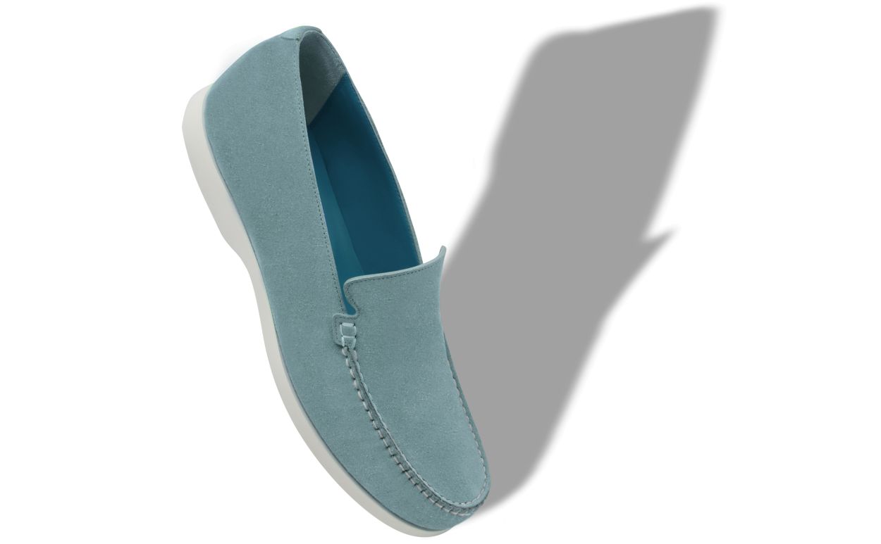 Designer Light Blue Suede Loafers - Image Main