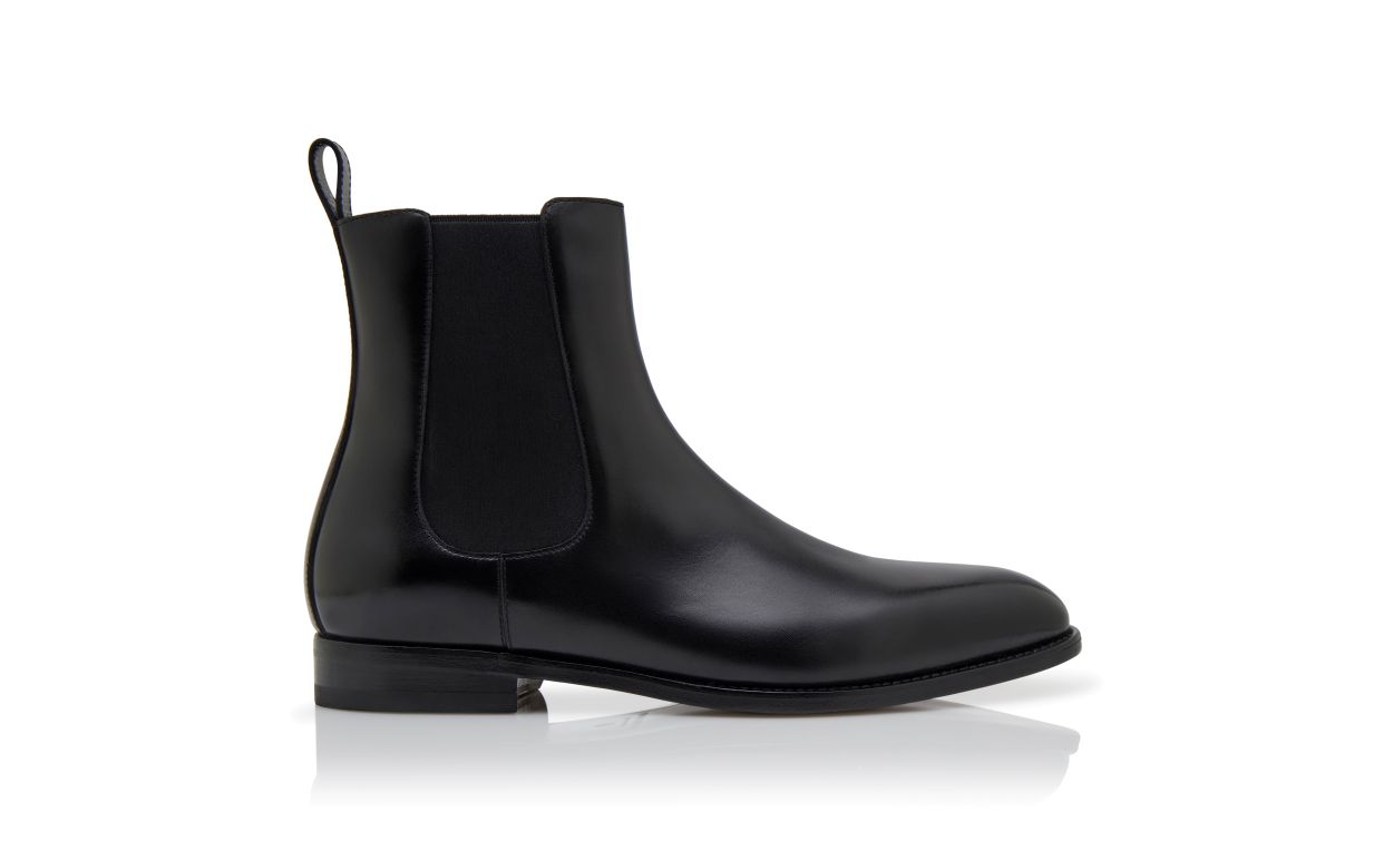 Designer Black Calf Leather Ankle Boots - Image thumbnail