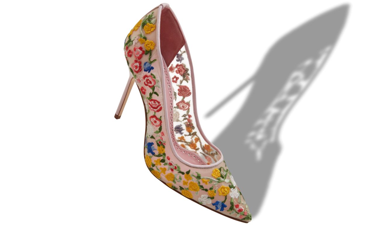 Designer Multicoloured Mesh Floral Embroidered Pumps - Image small_image