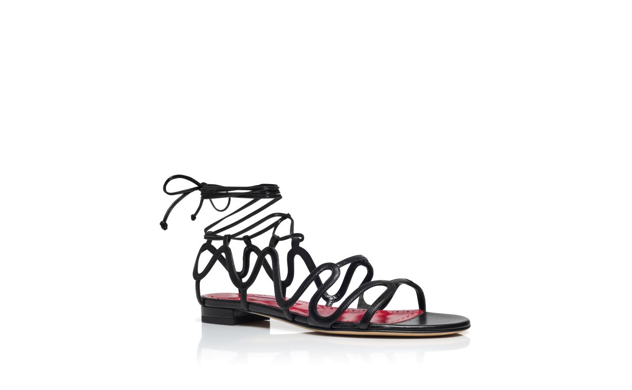 Designer Black Nappa Leather Flat Sandals  - Image Upsell
