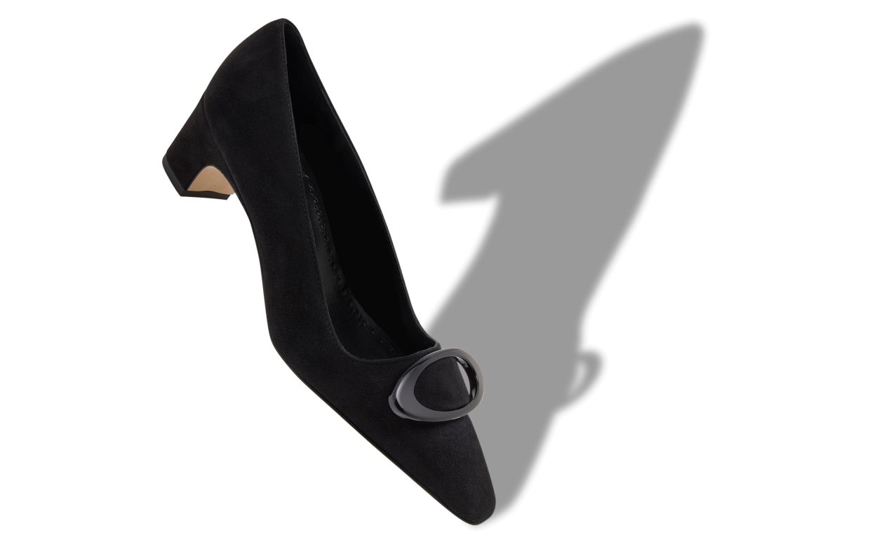 Designer Black Suede Pointed Toe Pumps - Image small_image