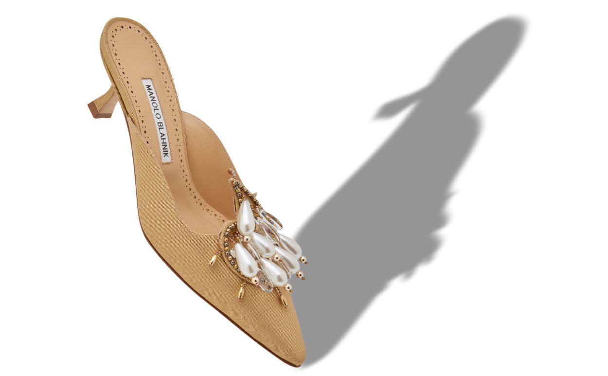 Designer Gold Grosgrain Embellished Mules - Image Main