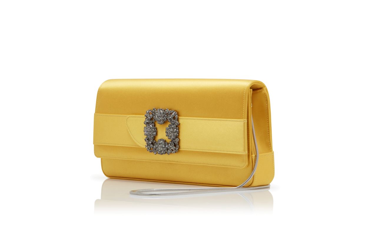 Designer Yellow Satin Jewel Buckle Clutch - Image 