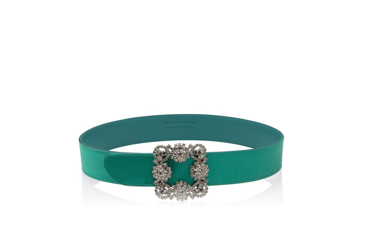 Designer Green Satin Crystal Buckled Belt - Image thumbnail