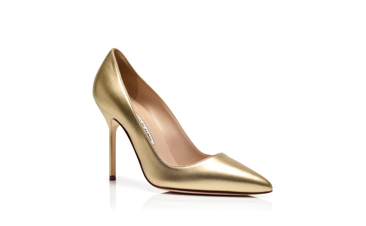 Designer Gold Nappa Leather Pointed Toe Pumps - Image Upsell