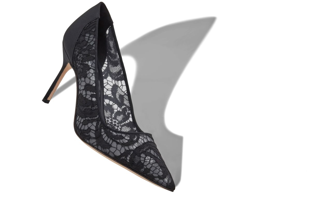 Designer Black Lace Pointed Toe Pumps - Image small_image