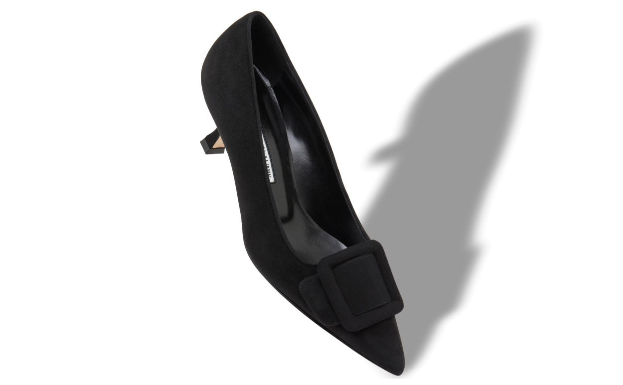 Designer Black Suede Buckle Detail Pumps - Image 