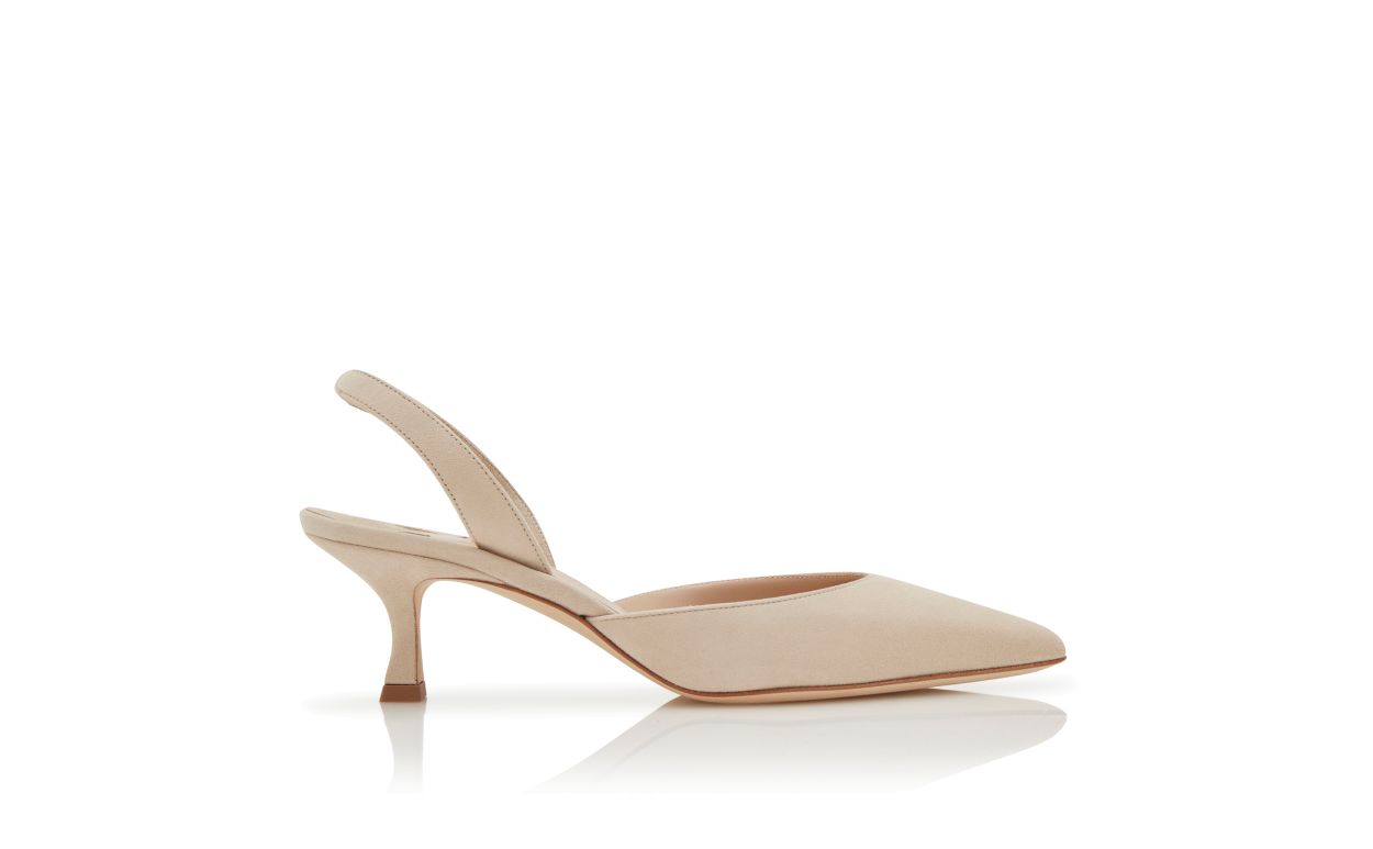Designer Light Beige Suede Slingback Pumps - Image Side View