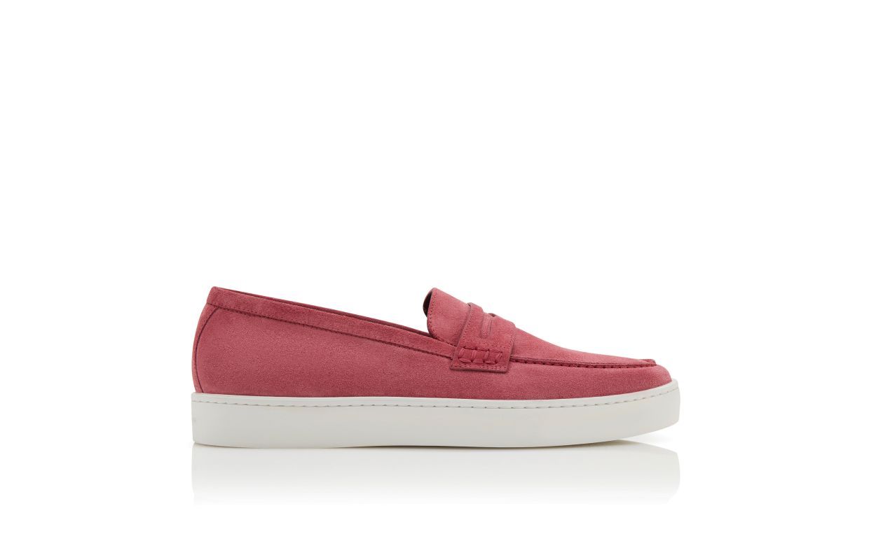 Designer Pink Suede Slip On Loafers - Image Side View
